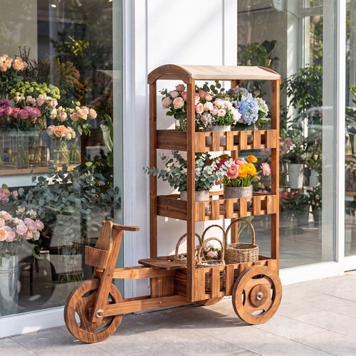 Tier fir wood wagon planter - wood,
